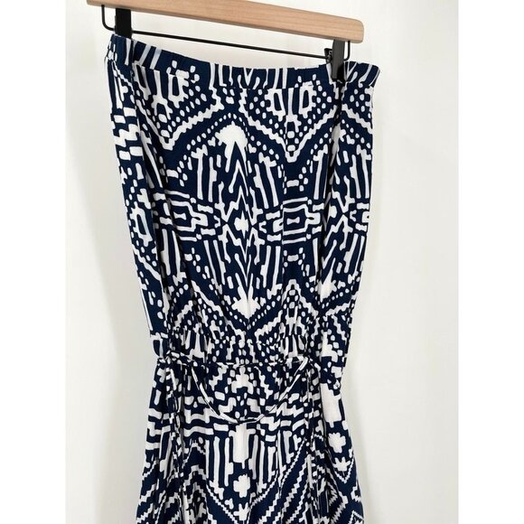 MSK Halter Strapless Jumpsuit Romper Medium Navy Orange Abstract Lightweight - Picture 3 of 10